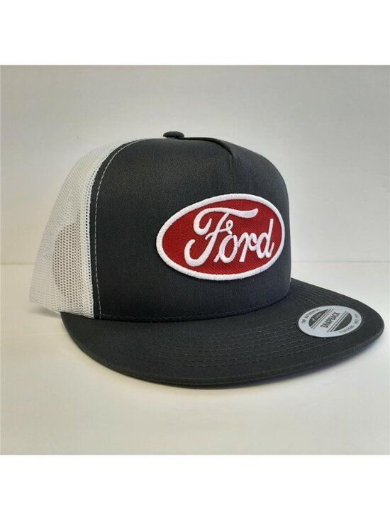 Ford Embroiderd Patch Flat Bill Snapback Hat Gray Yupoong Trucker Cap Rare Retro main image 4